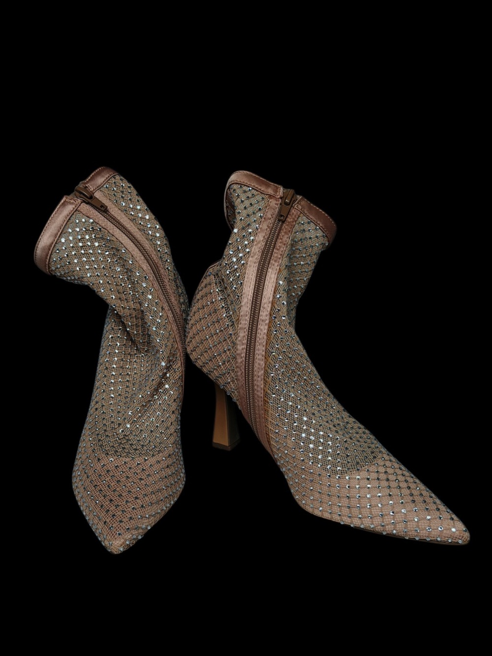 NEW Open Edit Glam Rhinestone Mesh Pointed Toe Ankle Boots